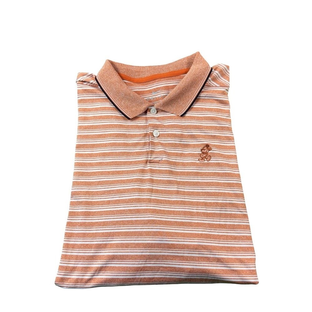 Nike Disney Parks Dri Fit Orange White Striped Mickey Mouse Polo Shirt Mens L
